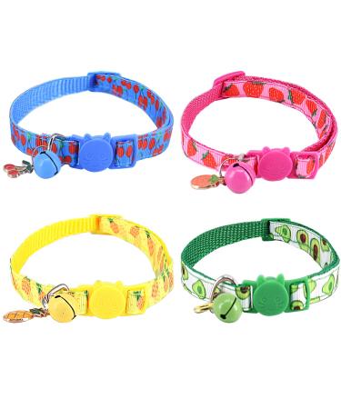 4PCS Cat Collar Quick Release Fruit Cat Collars Adjustable Kitten Collars Breakaway Kitten Id Collars Small Pet Collar Puppy Collars Whelping with Bells and Safety Release for Kittens Puppies Dogs