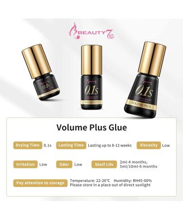 Beauty7 Volume Plus 0.1s Fast Drying Retention 8 WEEKS Eyelash Black Glue Eyelash Extension Glue Individual Lash Extensions Professionals Used Only (10ml) - Buy Online on SooperMarket.com