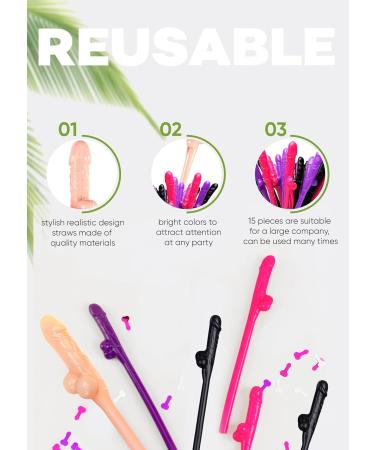 15pcs Bachelorette Straws and Confetti Pack - Crazy Hen Night Straw - Funny Drinking Straws - Bachelorette Party Drinking Straws - Straws Party Pack - Buy Online on SooperMarket.com