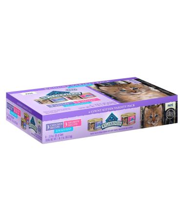Blue Buffalo Wilderness High Protein Grain Free, Natural Kitten Pate Wet Cat Food, 3-oz Cans Variety Pack- Chicken & Salmon 3 Ounce (Pack of 6)