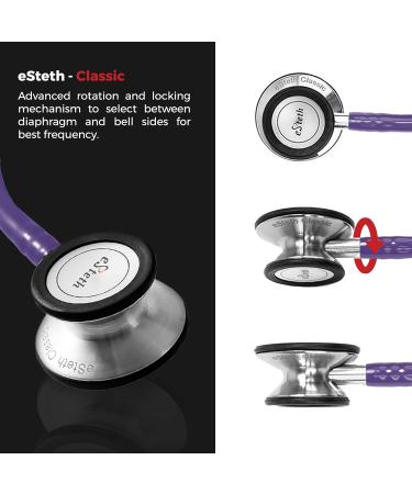 eSteth Classic Stethoscope Lightweight Sensitive Chest Piece for Heart & Lung Sounds - Flexible Tubing Extra Ear Tips Non-Chill Ring - 32" Purple - International Shipping Available - Buy Online on SooperMarket.com