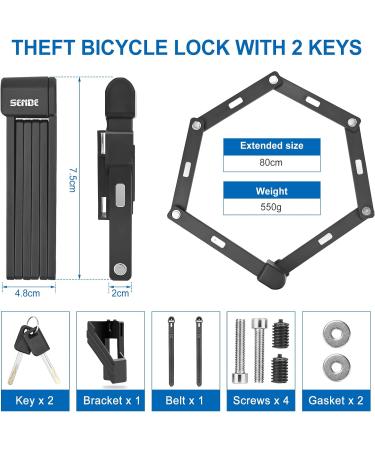 High-Security Folding Palace Bicycle Lock - Hardened Steel 6 Joints Includes 2 Keys & Key Ring - Perfect for Bikes & MTBs Black - Buy Online on SooperMarket.com