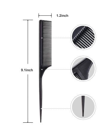 10-Piece Carbon Rat Tail Comb Set for Anti-Static Teasing and Volume Styling - Buy Online on SooperMarket.com