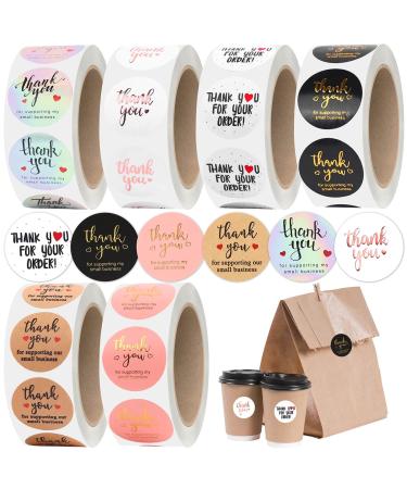 3000pcs Thank You Stickers, Evatage 6 Rolls 1 Inch Thank You Label Stickers for Small Business with 6 Design, Small Business Supplies for Packaging, Envelopes, Gift Wraps and Crafts