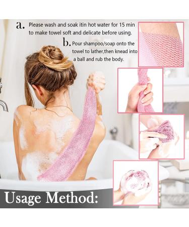 African Exfoliating Net Sponge Set - 31.5 Inch Loofah Body Scrubber for Shower - Women Men Skin Smoother - Daily Use (Pink Black Purple) - Buy Online on SooperMarket.com