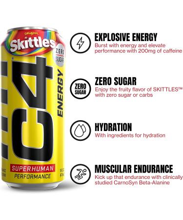 Cellucor C4 Energy Drink Skittles - Carbonated Sugar Free Pre Workout Drink - 16 Oz (Pack of 12) - Buy Online on SooperMarket.com