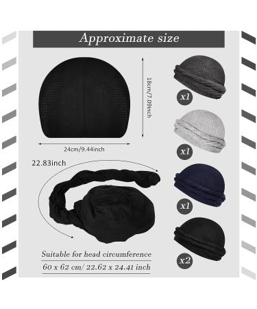 Men's Vintage Twist Turban Set - 5 Pcs Stretch Modal & Satin Head Wraps (Large) - Buy Online on SooperMarket.com