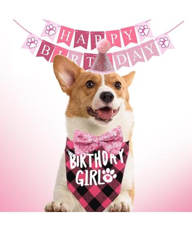 Dog Birthday Kit Dog Birthday Hat Bow Tie Band Pull Flag Scarf Number Stickers Cute Puppy Kitten Party Kit Reusable Suitable for Small Medium and Large Dog Pets(pink) - Buy Online on SooperMarket.com