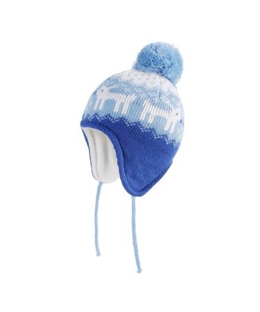 LANGZHEN Toddler Kids Infant Winter Hat Earflap Knit Warm Cap Fleece Lined Beanie for Baby Boys Girls 6-12 Months Deer-Blue