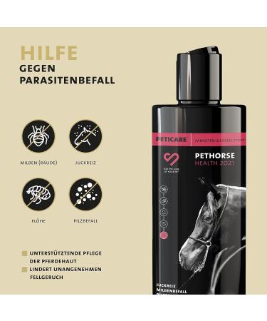 Peticare Anti-Parasites Horse Shampoo | Combat Mites Fleas & Fungi | Relieves Itching & Supports Regeneration | PRS System for Long-Lasting Effects - Pethorse Health 250ml - Buy Online on SooperMarket.com