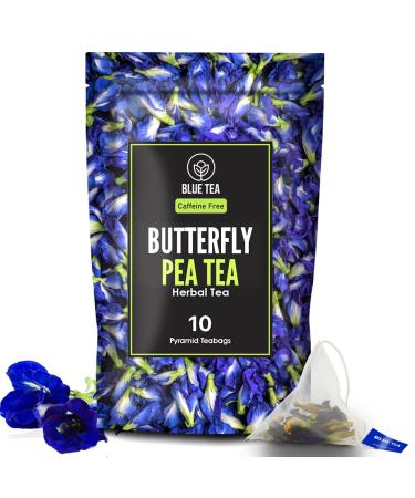 BLUE TEA - Butterfly Pea Flower Tea - 10 Tea Bags (20 Cups) || DIRECTLY FROM SOURCE || Makes Natural Blue Iced Tea Cooler Cocktails Mocktails | Non GMO - Premium Zipper Butterfly Pea 10 Count (Pack of 1)