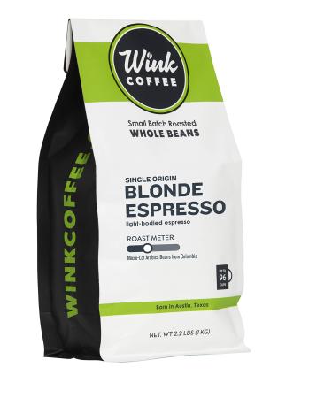Wink Coffee Blonde Espresso, Whole Bean Coffee, 100% Arabica, Large 2.2 Pound Bag, Colombian Single Origin, Smooth, Light, and Complex, Sustainably Sourced