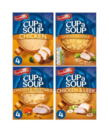 Cup A Soup Bundle with Batchelors Chicken & Leek 86g Chicken & Vegetable with Croutons 110g Chicken Noodle 94g and Chicken Soup 80g (4 Pack)
