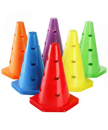 Suwimut 24 Pack Plastic Agility Cones 9 Inch Indoor Outdoor Sports Soccer Flexible Cone Sets for Training Party Activity Traffic Drills Basketball Soccer Assorted Colors