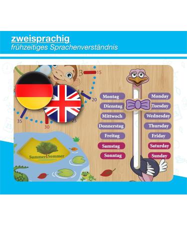 Woodywood Calendar Watch for Children - Bilingual Montessori Learning Clock in Wood - 30x30 cm - Teach Time Date & More Ideal Gift for Kids - Buy Online on SooperMarket.com