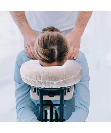 100 Pack Disposable Massage Headrest Covers 14.2 x 13 Inch - White, Non-Sticking & Non-Woven U-Shaped Cradle Cover for Massage Tables - Buy Online on SooperMarket.com