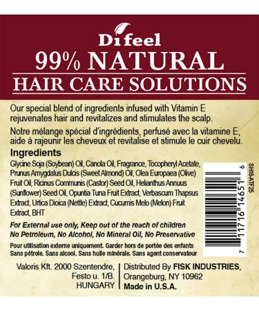 Difeel Premium 99% All Natural Anti-Frizz Hair Oil with Olive Oil, Vitamins A and E - 2.5 oz - Buy Online on SooperMarket.com