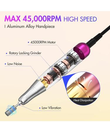 OHZOIRIC Electric Nail Drill 45000RPM - Professional Portable Nail File Kit for Manicure, Pedicure, Acrylic & Gel Nails - High-Speed Nail Drill for Home & Salon Use - Buy Online on SooperMarket.com