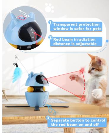 PETTOM Interactive Cat Toy 3-in-1 Automatic - 2023 Upgrade with Rotating Feather Tracks Ball - USB Rechargeable Kitten Toy for Indoor Cats - Blue - Buy Online on SooperMarket.com