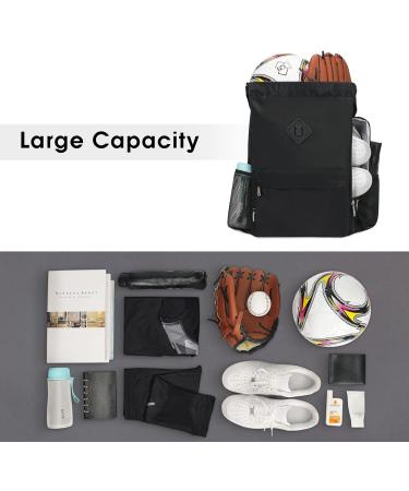 WANDF Drawstring Backpack Sports Gym Bag with Shoes Compartment - Water-Resistant Cinch String Backpack for Men and Women (Large Black) - Buy Online on SooperMarket.com
