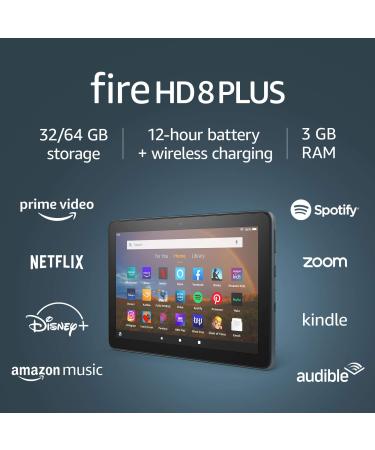 Fire HD 8 Plus tablet, HD display, 64 GB, (2020 release), our best 8" tablet for portable entertainment, Slate 64 GB Lockscreen Ad-Supported Slate Fire HD 8 Plus