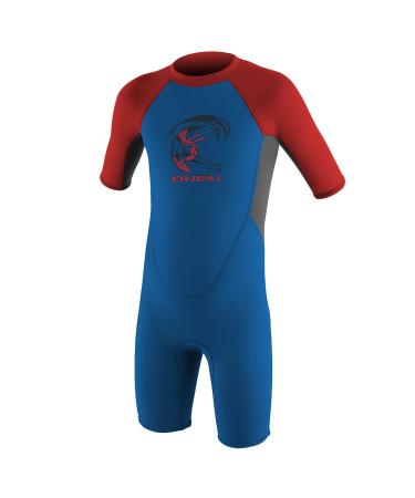 O'Neill Toddler Reactor-2 2mm Back Zip Short Sleeve Spring Wetsuit 2 Ocean/Graphite/Red