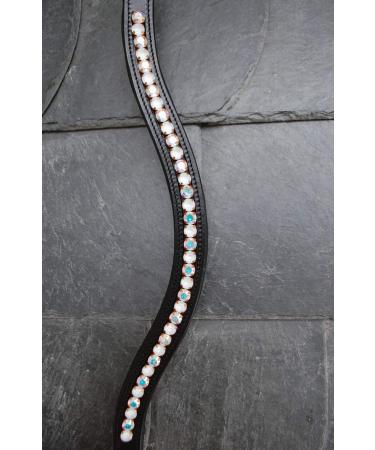 Gl cksHucke 'Silk Shine' Powder White Browband with Crystal AB for Thoroughbreds - Premium Horse Accessories - Buy Online on SooperMarket.com