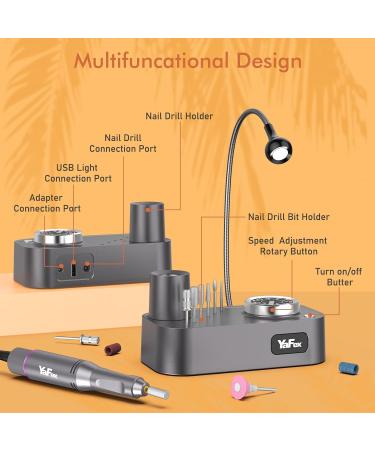 Yafex 11-in-1 Nail Milling Mills - 35000 RPM Electric Nail Cutter & Manicure Set with LED Lamp for Gelnails - Professional Pedicure & Nail File in Gray - Buy Online on SooperMarket.com