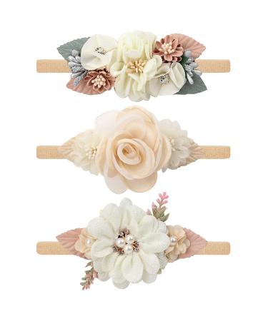 Makone baby hair band Stretchy nylon big flower headbands with cotton pad baby girl hair accessories 5 inch hair bands for newborn toddlers children baby jewelry accessories