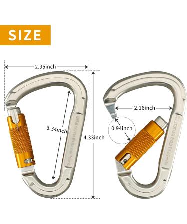 SOB Large Alloy Steel D-Ring Carabiner Clip - Heavy Duty Locking Carabiner for Hammock, Keychain, Camping & Hiking - Silver - Buy Online on SooperMarket.com