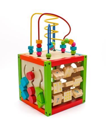 Balinco motor cubes activity cube baby 5-sided with pearls labyrinth abacus plug-in shapes number blocks sliding labyrinth wooden toys from 6 months