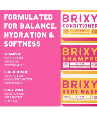 BRIXY Balancing Shampoo & Conditioner Bar Set | Moisturizing Body Wash Bar | Controls Oil Hydrates All Hair Types | pH Balanced Color Safe Vegan Citrus - Buy Online on SooperMarket.com