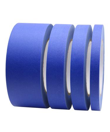 BOMEI PACK 4 Pack Blue Painters Tape 1/2 3/4 1 2 x 60yds Multi Size Painting Masking Tape Clean Release Paper Tape for Home and Office