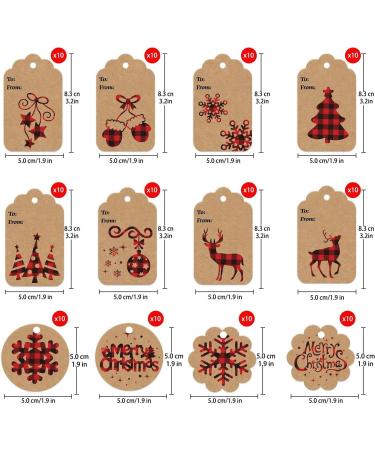 CCINEE Christmas Gift Tags Xmas Kraft Paper Gift Hang Tag Label with Jute Twine for Christmas Gift Wrapping Supply 120pcs Buffalo Plaid - Buy Online on SooperMarket.com