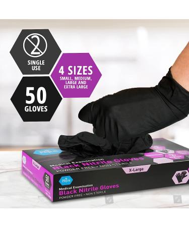 Med Pride Black Nitrile Exam Gloves - 4 Mil Thickness - Pack of 50 Medium Gloves - Latex/Powder-Free for Surgical, Doctors, Hospital & Home Use - Buy Online on SooperMarket.com