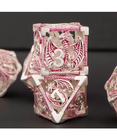 Metal Hollow Dragon Dice Set with Box - Custom RPG Dungeons and Dragons D&D Polyhedral Dice in Purple and Pink - Buy Online on SooperMarket.com