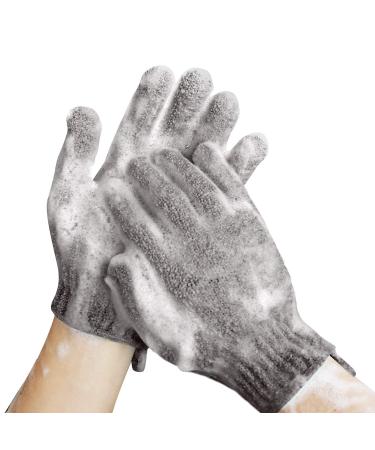 MIG4U Shower Exfoliating Scrub Gloves Medium to Heavy Bathing Gloves Body Wash Dead Skin Removal Deep Cleansing Sponge Loofah for Women and Men 1 Pair Gray
