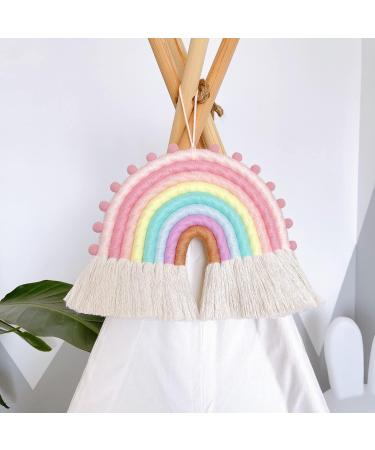 Handmade Rainbow Macrame Wall Hanging Decor for Nursery & Kids Bedroom - Pink Tassel Cotton Accessory for Baby Toddler Room - Buy Online on SooperMarket.com