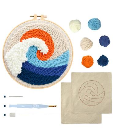 Punch Needle Embroidery Starter Kits Punch Needle Tool Threader Fabric Embroidery Hoop Yarn Rug Punch Needle Wave