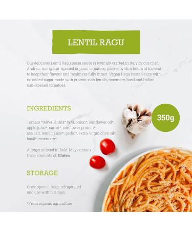 Mr Organic - Organic Lentil Ragu 350g - Non GMO & Preservative Free - Gluten Free & Vegan - Made With Tomato Lentils Onion & Italian Herbs - Pack of 6 - Buy Online on SooperMarket.com