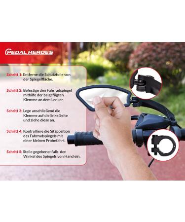 Pedal Heroes Foldable Bike Mirror with Cleaning Cloth & Bag | Stable Handlebar Rear Mirror for E-Bikes - Buy Online on SooperMarket.com