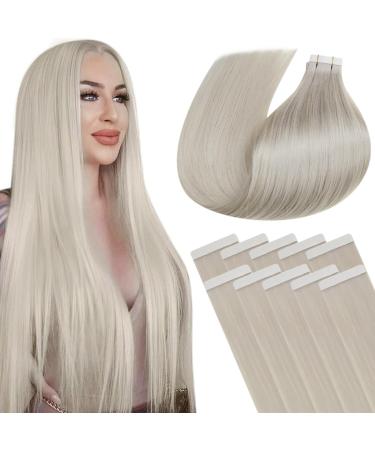 Laavoo long real hair extensions tape in blond hair extension real hair tape extensions 60cm natural tape extensions real hair platinum blond #60 10PCs 25g 60cm-10pcs 2.1 #60