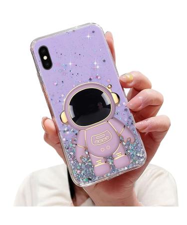 Tivenfezk nadoli for iPhone XS Max astronaut hidden stand shell caricature glitter stand soft silicone bling transparent protective cover iphone xs max purple