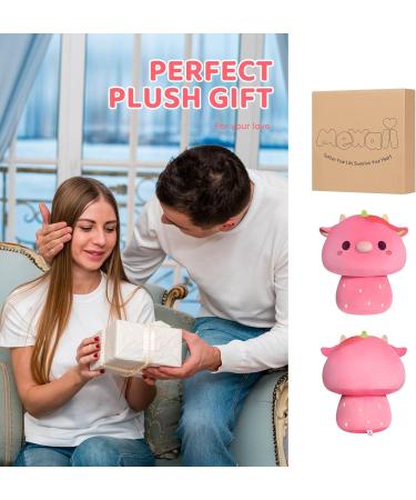 Mewaii 14'' Strawberry Cow Mushroom Soft Pillow Stuffed Animal Plush - Cuddly Pink Cow Toy for Kids - Buy Online on SooperMarket.com