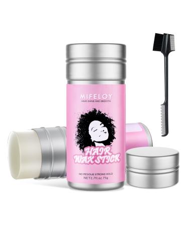 Hair Wax Stick Women Pomade Tamer Stick for Smoothing Flyaways Taming Frizz Baby Hair Long Lasting Cream Gel Slick Back Styling Glue Wigs Bed Head Waxes Stick Edge Control Comb Brush - Black