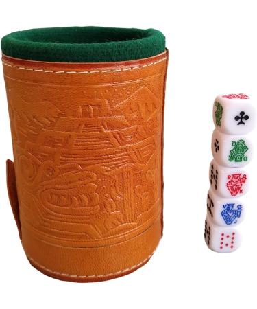 Cup Poker Dice Game Set with Leather Lined Cup - Premium Quality (cubilete)Honey - Buy Online on SooperMarket.com
