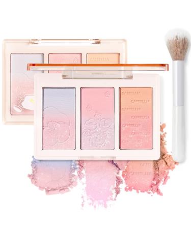 HOSAILY 3 Colors Blush Palette Shimmer Face Blush Highlighter Palette Waterproof and Long Lasting Matte and Shimmer Blush Palette 0.50 Ounce (Pack of 2)