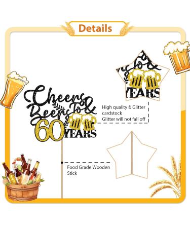 Cheers & Beers to 60 Years Cake Topper Gold&Black Glitter Happy 60th Birthday Cake Topper for Men Women Beer Sign Cake Decor Sixty Years Old Birthday/60th Anniversary Party Decoration - Buy Online on SooperMarket.com