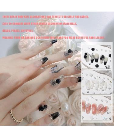 3D Flower Nail Charms 200 Pcs White Black Clear Acrylic Camellia Nail Art Charms Rose Butterfly Nail Rhinestones Gems Jewelry with Mini Caviar Beads Pearls (White+Black+Clear) - Buy Online on SooperMarket.com