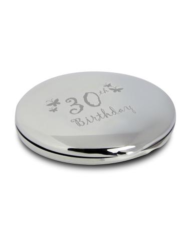 Silver Finish Engraved 30th Birthday Round Compact Mirror with Butterflies Great Idea for Birthday Gift Friends Presents Gifts